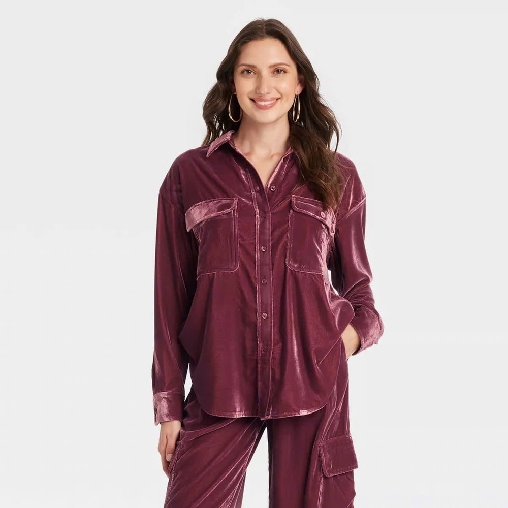 Universal Thread Burgundy Velvet Button-Up